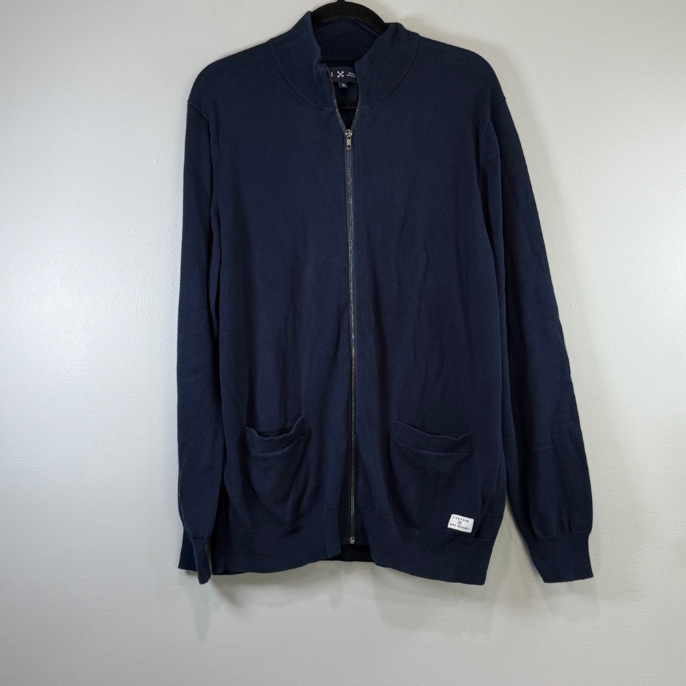 Five Four Mark McNairy Miles Navy Blue Full Zip Cotton Cardigan Sweater‎ XL